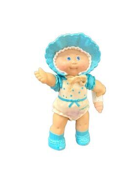 Vintage 1984 Cabbage Patch Kids Poseable Preemie Girl - Blue Bonnet & Bottle